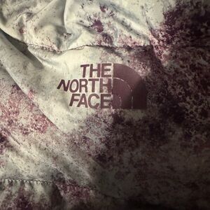 Authentic North Face Puffer Jacket. Printed blackberry splatter print.